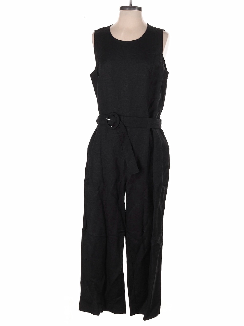 LOFT Black Sleeveless Belted Wide-Leg Jumpsuit